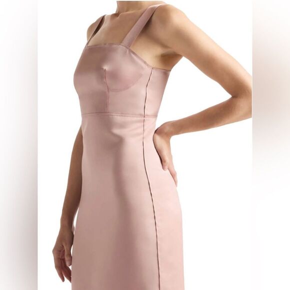 St. John Duchess Satin Sleeveless Midi Dress in dusty rose/mauve - Picture 3 of 9